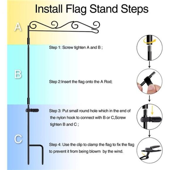 Garden Flag Stand Black Metal Powder-Coated Weather-Proof Paint, 37.9"H x 15.7"W - Picture 5 of 7
